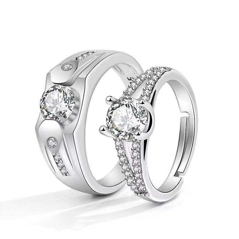 Elegant Crown-Shaped Moissanite Electroplated Copper Couple Rings Set