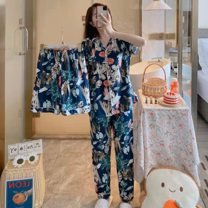 Women's Fruit Print Milk Silk Pajama Set Short Sleeve