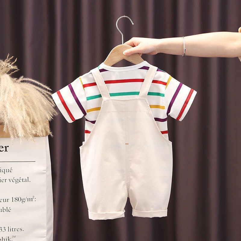 Casual Children Fashionable Suspender Short Sleeve Two-piece Set