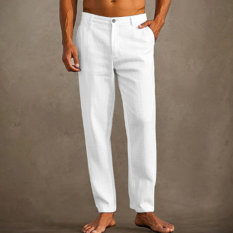 Men’s Linen Beach Pants – Diagonal Pocket Cool & Comfortable Trousers
