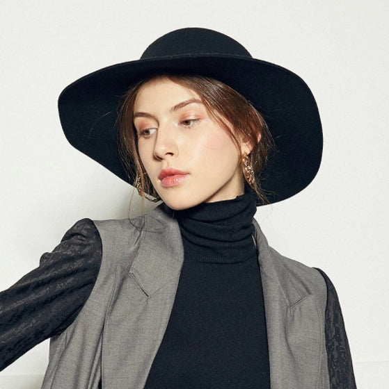 Vintage Wool Belt Big Brim Hat