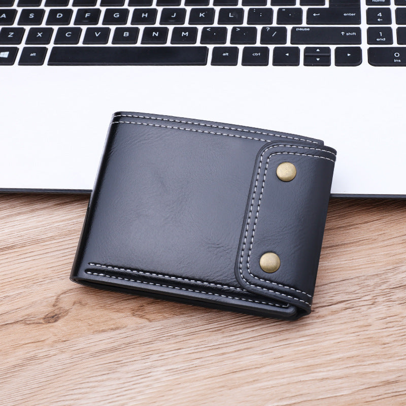 Mens Short Bi Fold Oil Wax Leather Money Clip Wallet