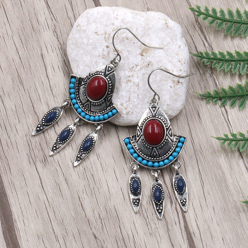 Elegant Turquoise Geometric Alloy Tassel Long Earrings for Women