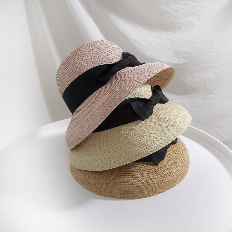 Straw Hat Hepburn Big Bow Bell-shaped Fisherman's Basin Hat