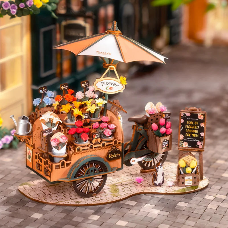 Rolife New Wooden Puzzle Blossom Cart Building Toys DIY 3D Model For Gifts