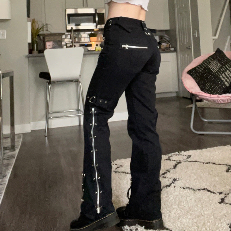 Dark Straight Leg Pants High Waist Street Casual Pants Women