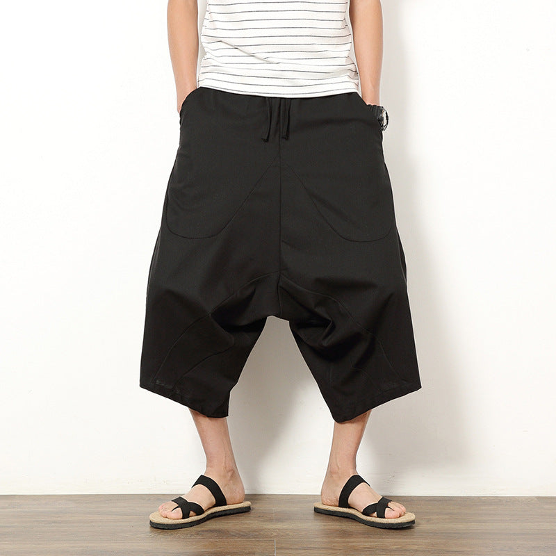 Men’s Retro Cotton Linen Lantern Pants – Solid Color Casual Style