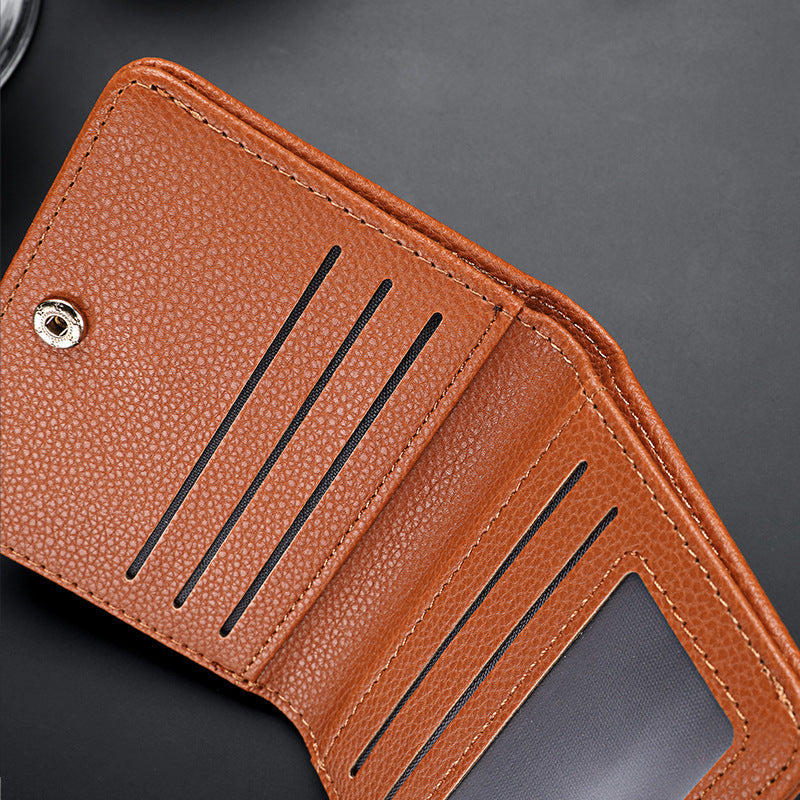 Unisex Lychee Pattern PU Leather Compact Short Wallet Slim