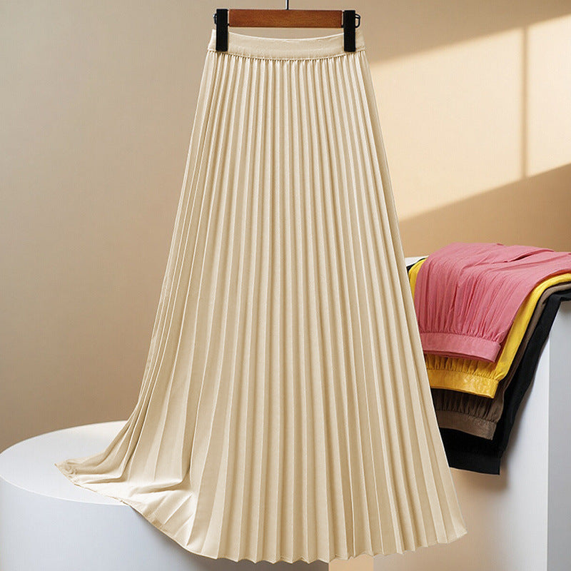Women’s Elegant Pleated Mid-Length Skirt – Solid Color Classic