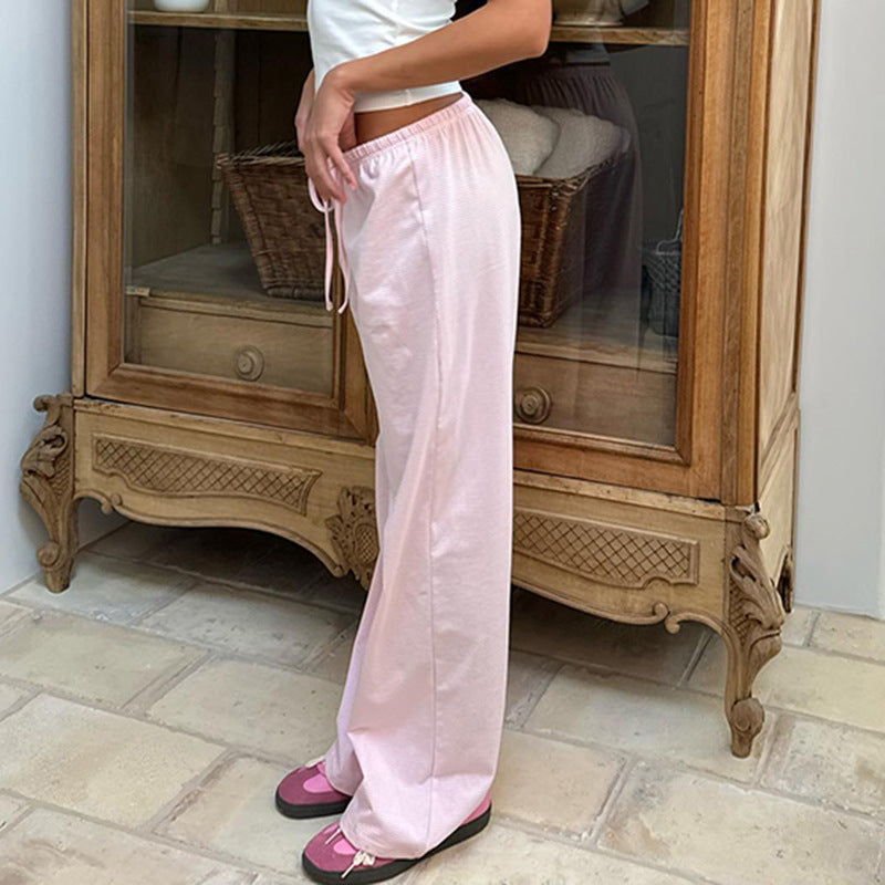 Women’s Striped Wide-Leg Pants – Y2K Lace-Up High-Waist Casual Trousers