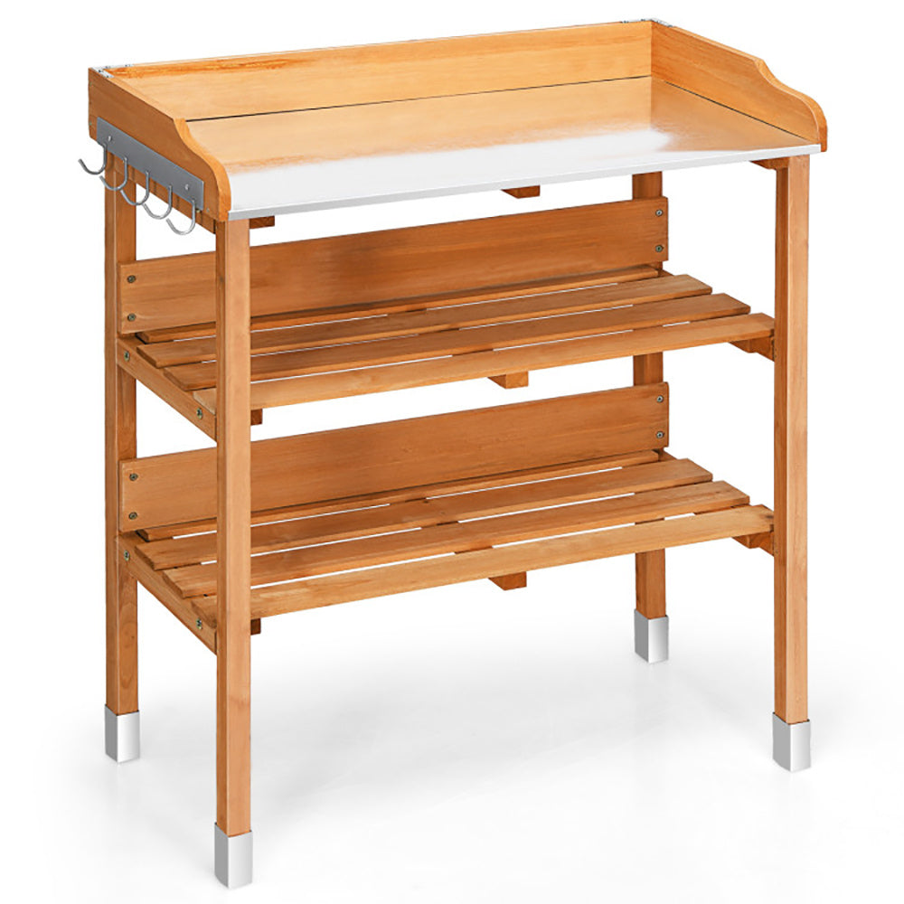 Garden Wooden Potting Bench Work Station With Hook