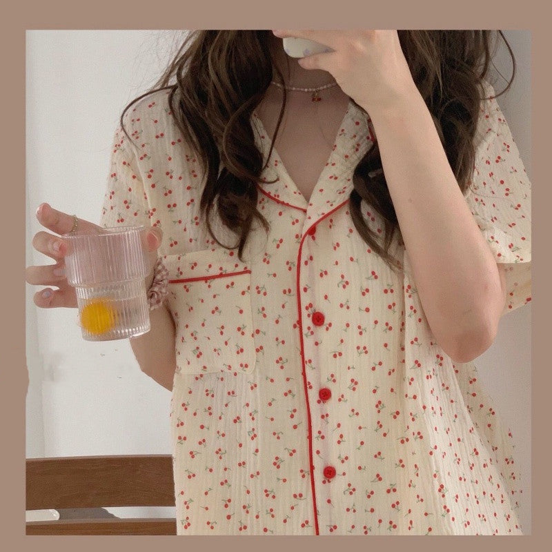 Womens Polyester Floral Two Piece Korean Loungewear Relaxed