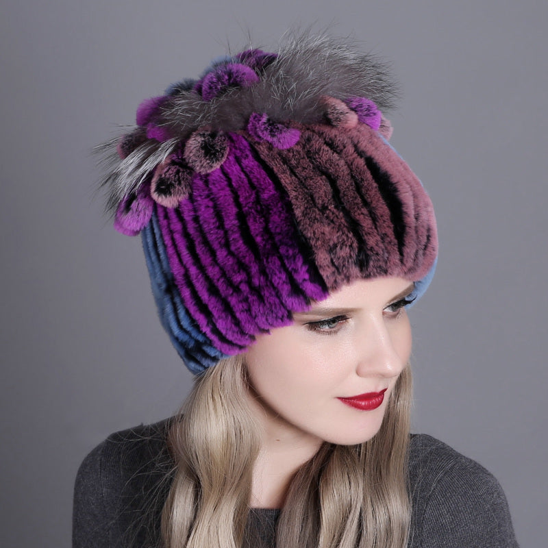 Colorful Korean-Style Women’s Warm Thick Fur Knitted Hat