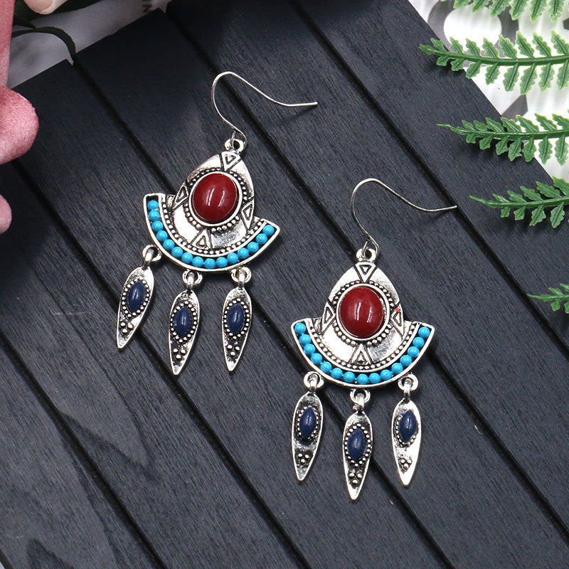 Elegant Turquoise Geometric Alloy Tassel Long Earrings for Women