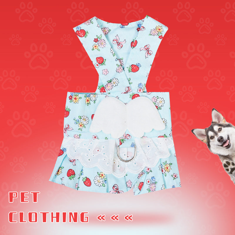 Dog Harness Dress With Leash Set Cute Puppy Dresses With Angel Wings Fashion Outfit Clothing Chihuahua Clothes Pet Harness Set