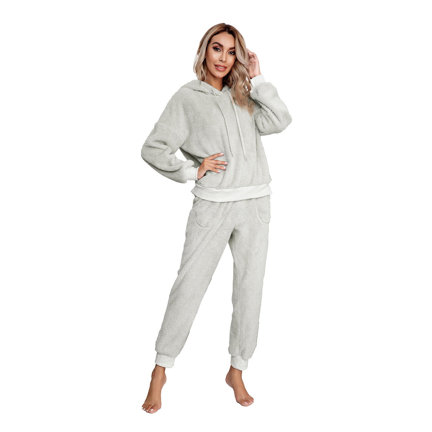 Womens Hooded Double Faced Fleece Sweater Knitwear Relaxed