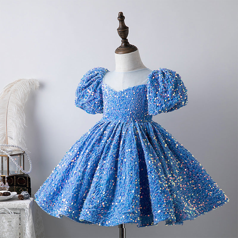 Sequined Children's Girl Princess Dress Birthday Full-year Baby Girl Catwalk Host Piano Performance Wear