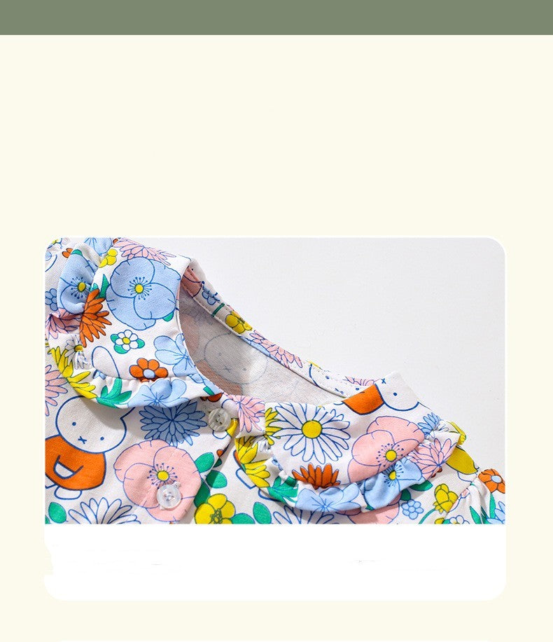 Cartoon Printing Lapel Cotton Girls' Dress