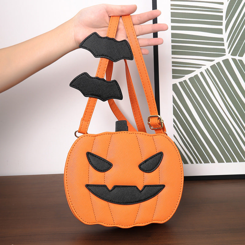 Halloween Pumpkin Crossbody Bag – 2023 Cartoon Shoulder Purse with Bat Design