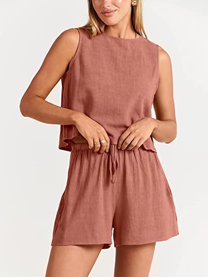 Women's Fashion Casual Sleeveless Solid Color Loose Outfit