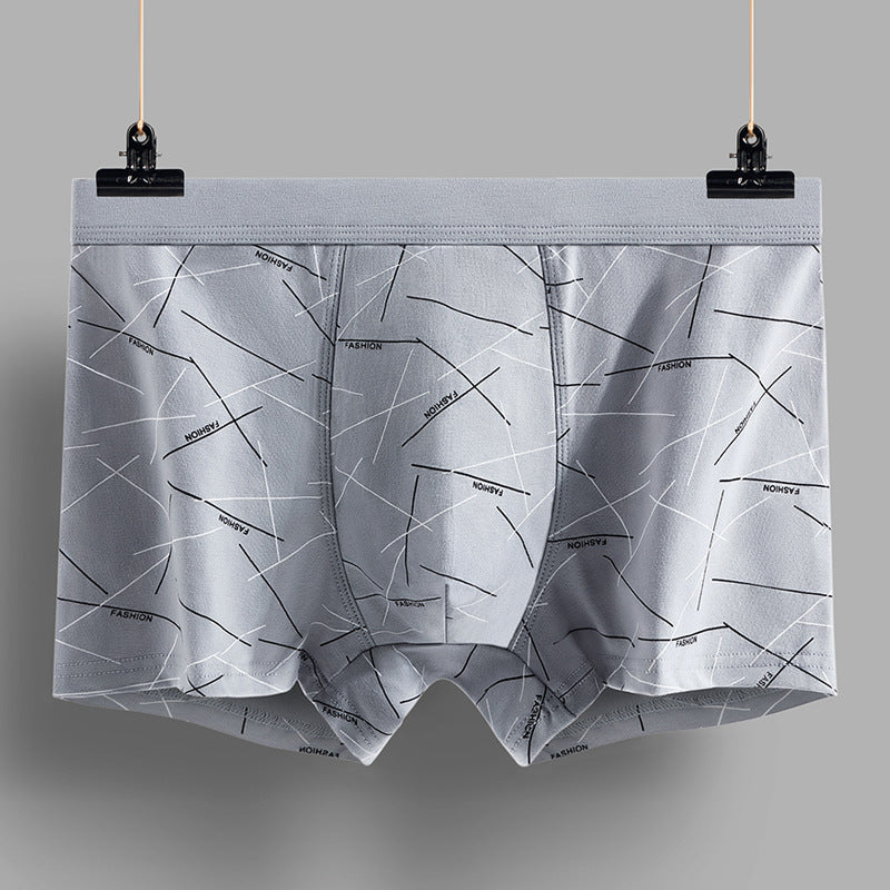 Men's Cotton Boxers Mid Waist Geometric Print 3D Breathable