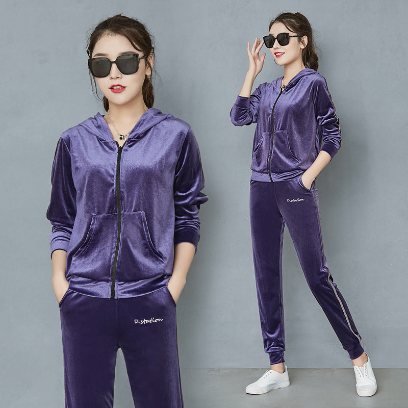 Spring And Autumn Gold Velvet Long Sleeve Loose Sports Jacket
