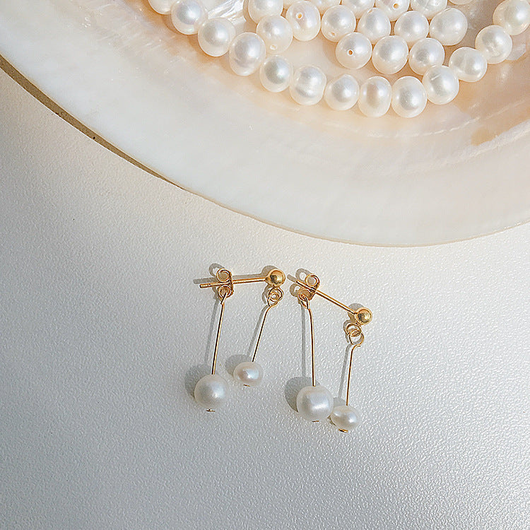 New S925 Natural Pearl Ear Studs Simple Temperamental Sterling Silver Cold Style Niche Handmade Jewelry