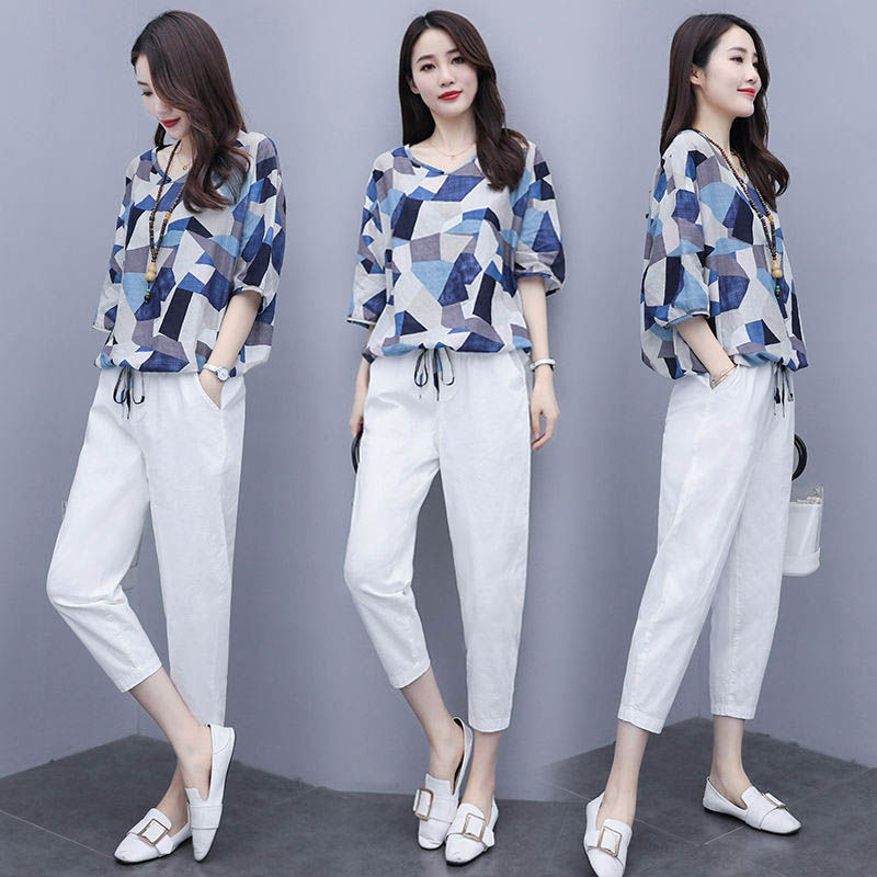 Imitated Cotton Linen Western Style Loose And Thin Casual Fashion Two-piece Suit