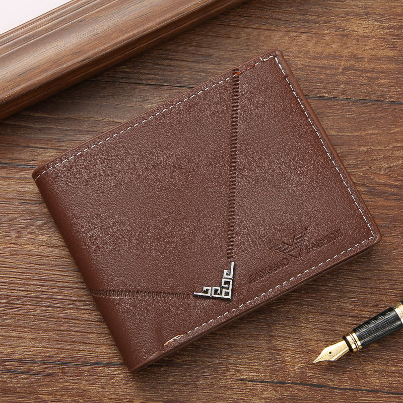 Men's PU Leather Short Wallet Lychee Pattern Multi Card