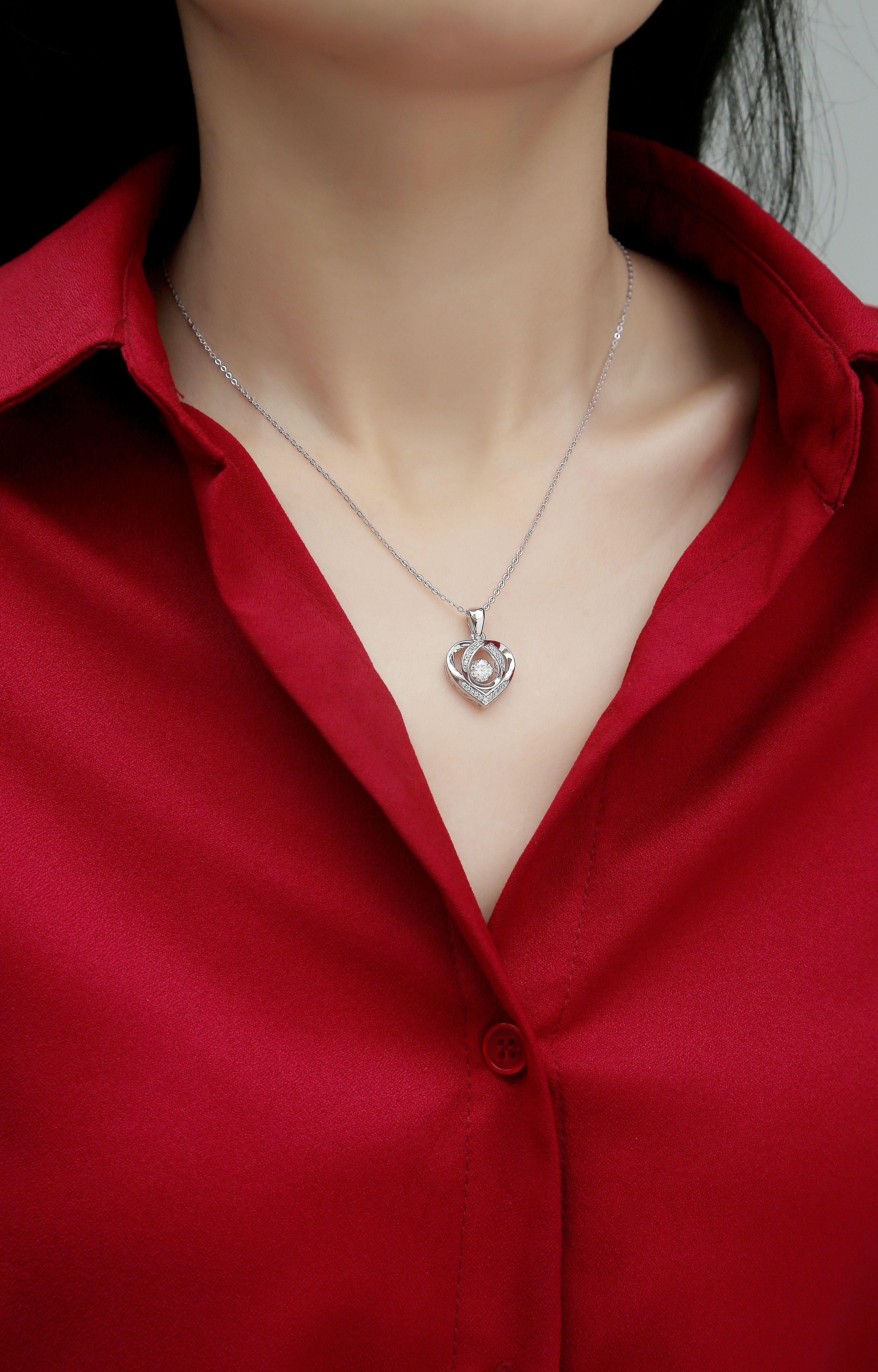 With You In My Heart - A Fashionable And Trendy Jewelry Necklace Pendant Set With 0.5-carat Moissanite S925 Sterling Silver And Platinum Plating