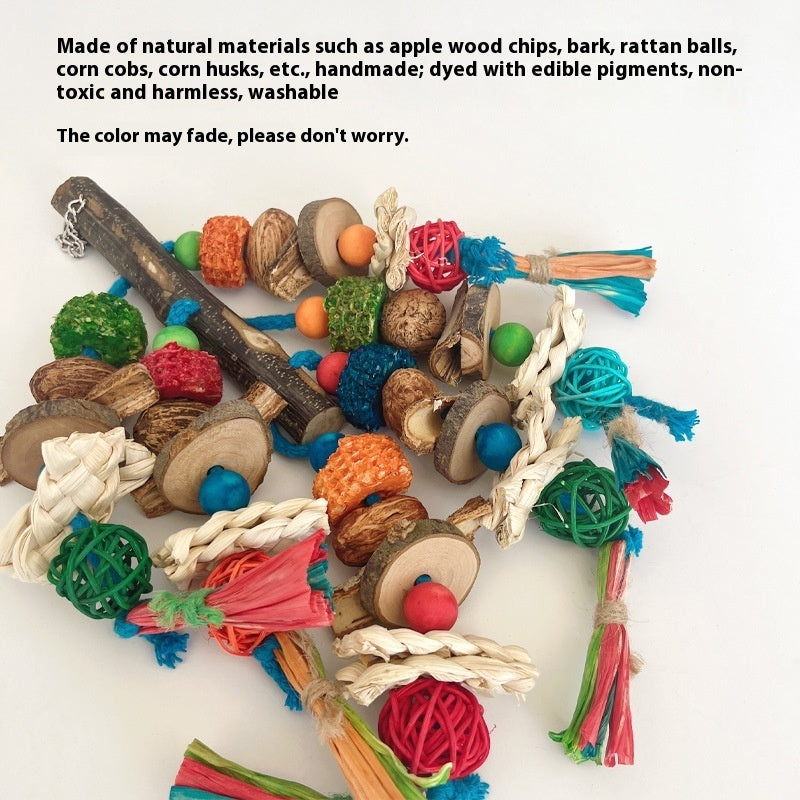 Parrot Natural Material Chewing Toy – Colorful String Combination for Stress Relief and Boredom Reduction