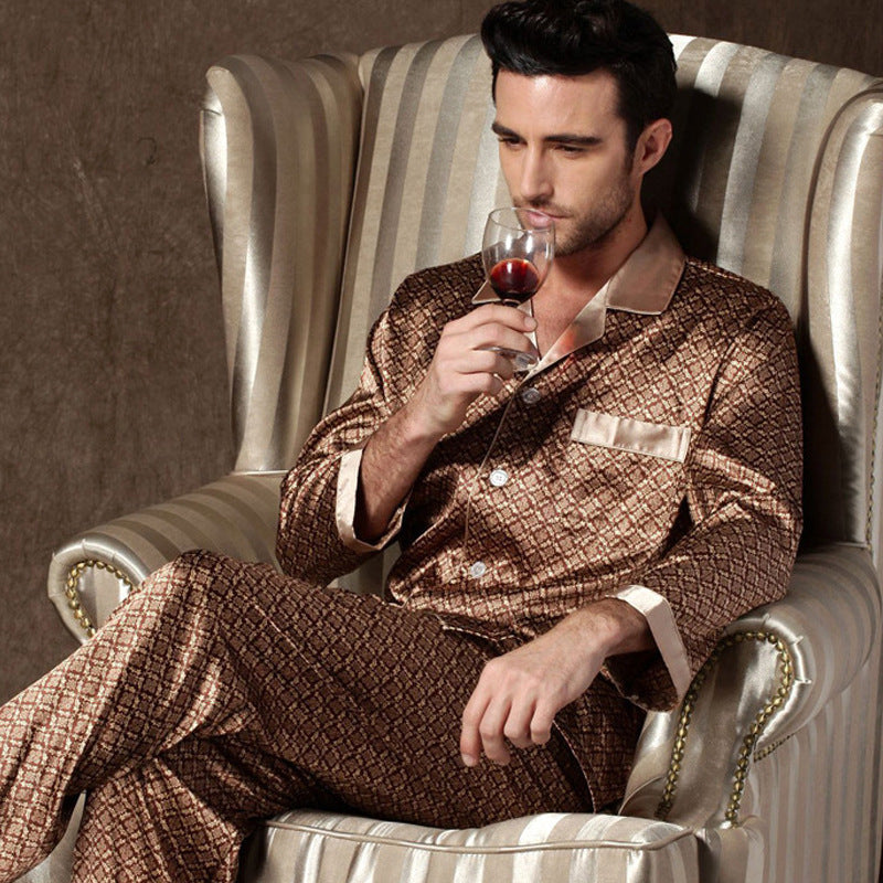 Silk Long Sleeve Men's Pajamas Plus Size Homewear