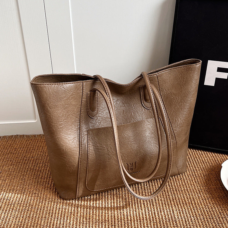 Casual Retro Shoulder Bag – Textured Commuter Tote