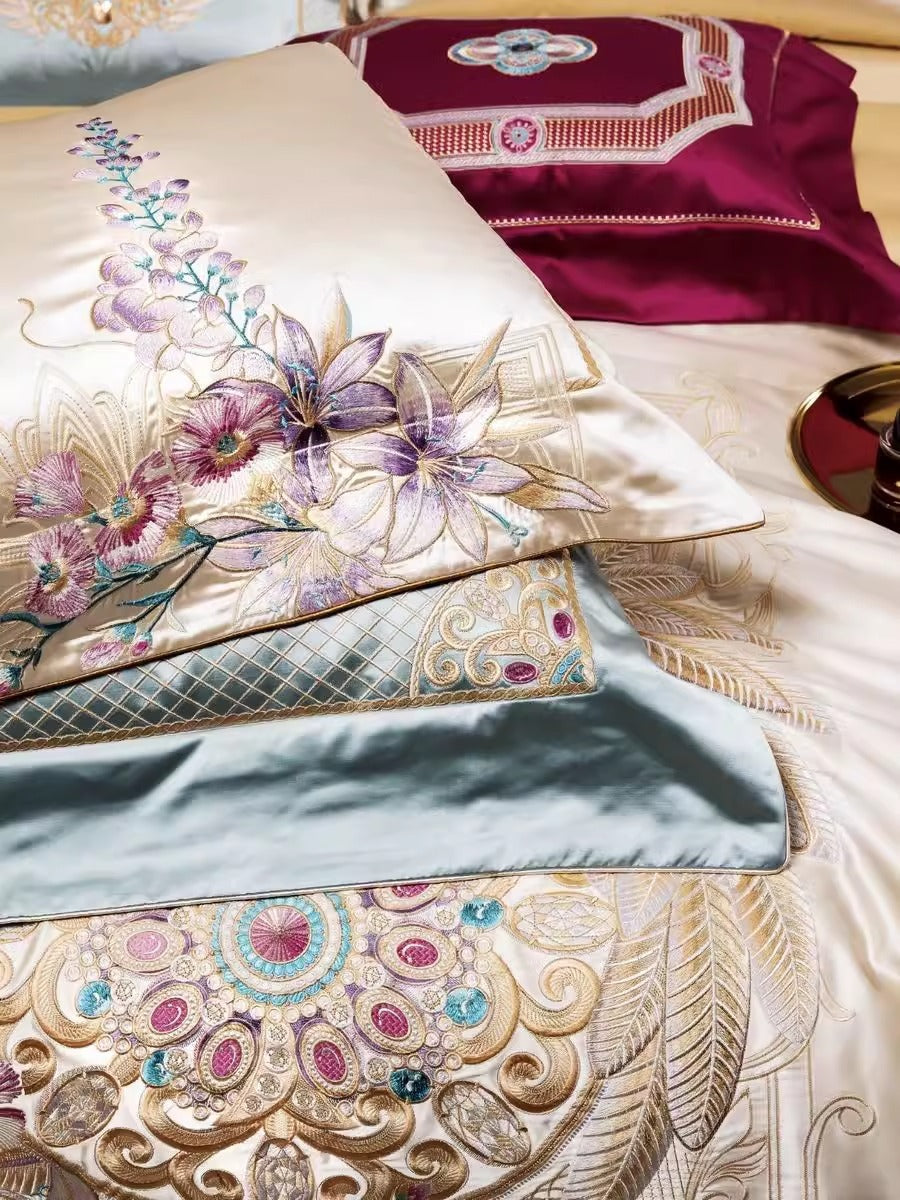 140s Silk Cotton Long-Staple Cotton Embroidery Four-Piece Bedding Set