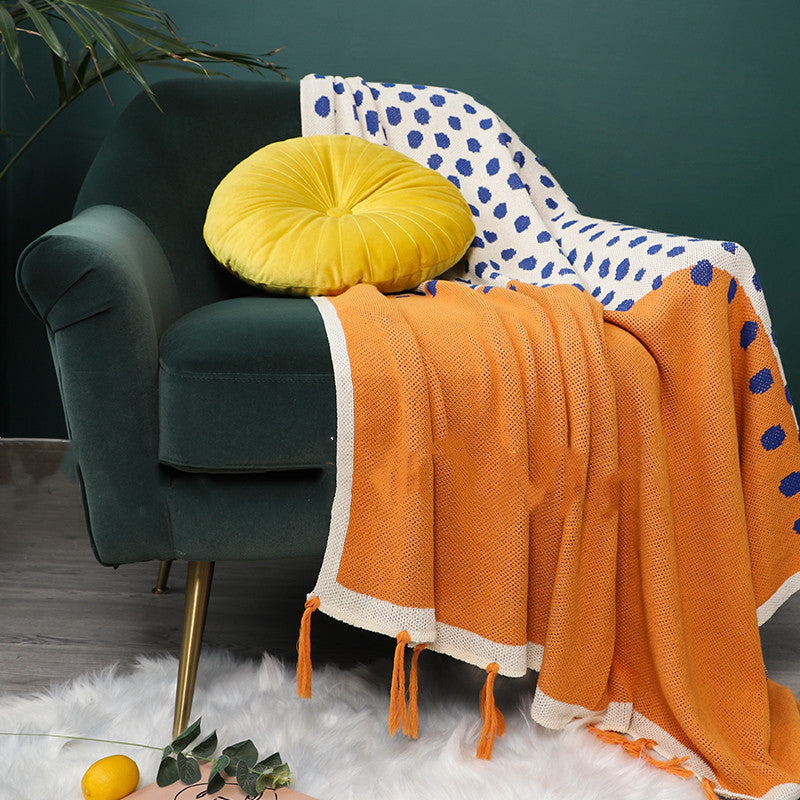 Cotton Polka Dot Contrast Color Knitted Blanket