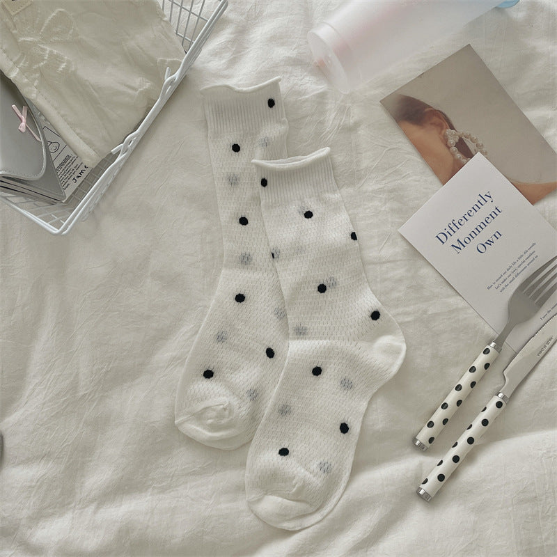 Thin Mesh Polka Dot Hollow Out Mid-Calf Socks Breathable