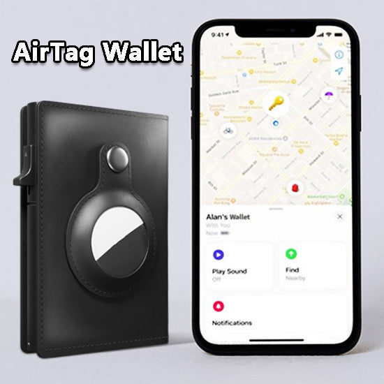 Men's Slim Leather AirTag Wallet – Anti-Theft RFID Multi-Functional Card Holder