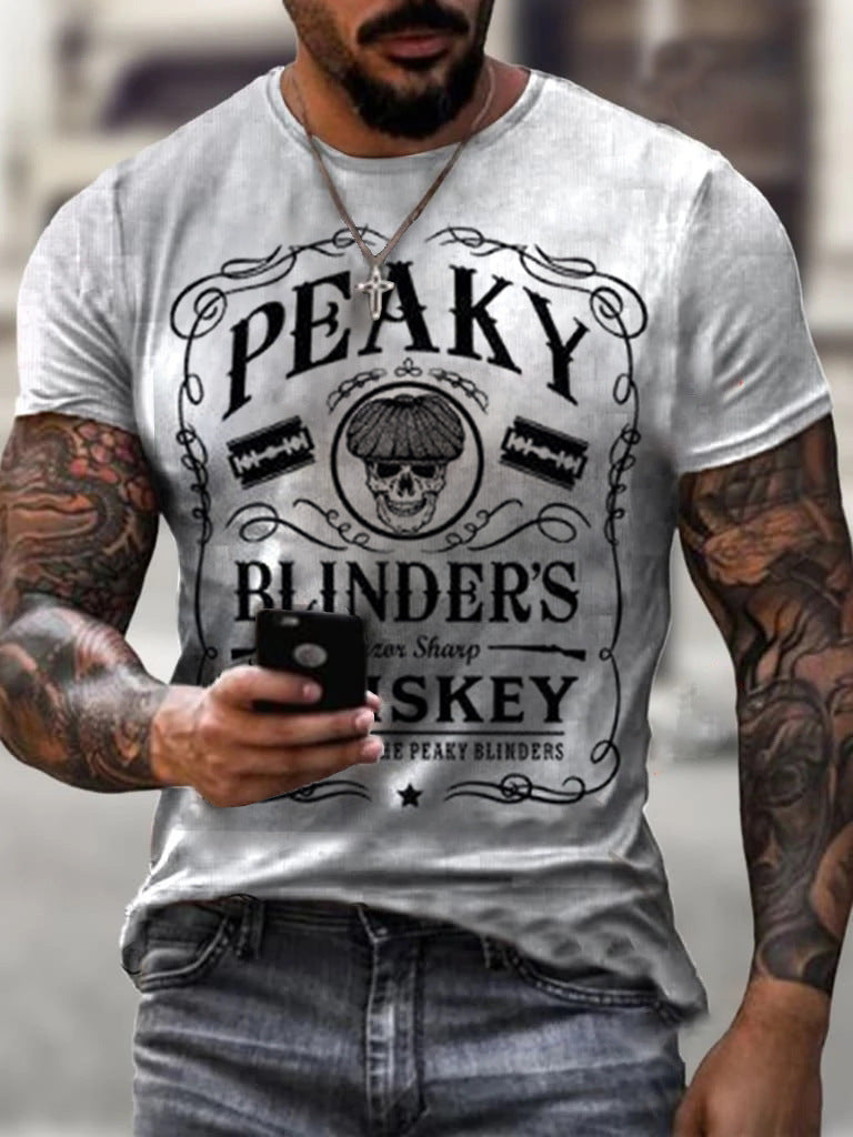 Men's Sports Round Neck Slim Youth Printed T-shirt