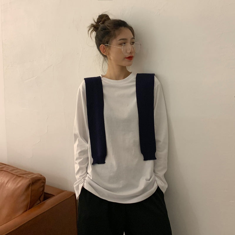 Womens Loose Long Sleeve Milk Silk White Shirt
