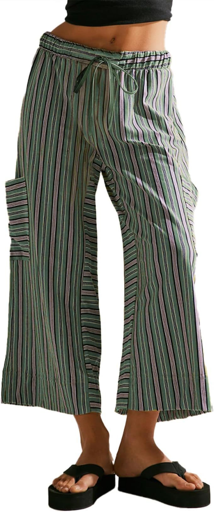 Women’s Mid Waist Straight Leg Pants – Casual Polyester Trousers