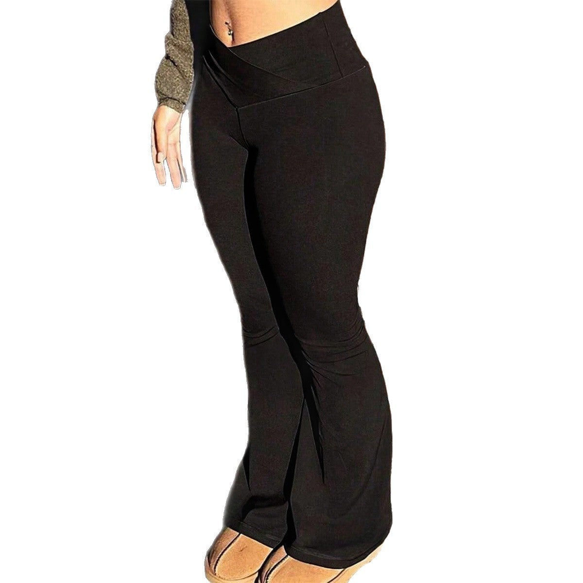 Women’s Black Low Waist Straight Trousers – Polyester Casual Pants