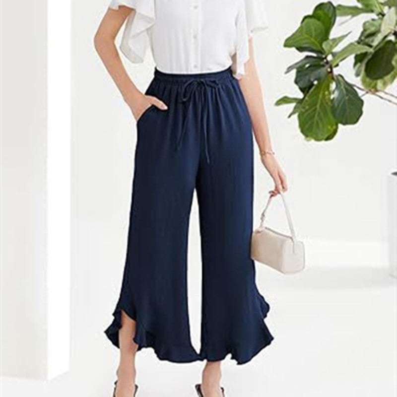 Fashion Ruffle Bell-Bottom Pants – Women's Ankle-Length Slim Fit Trousers