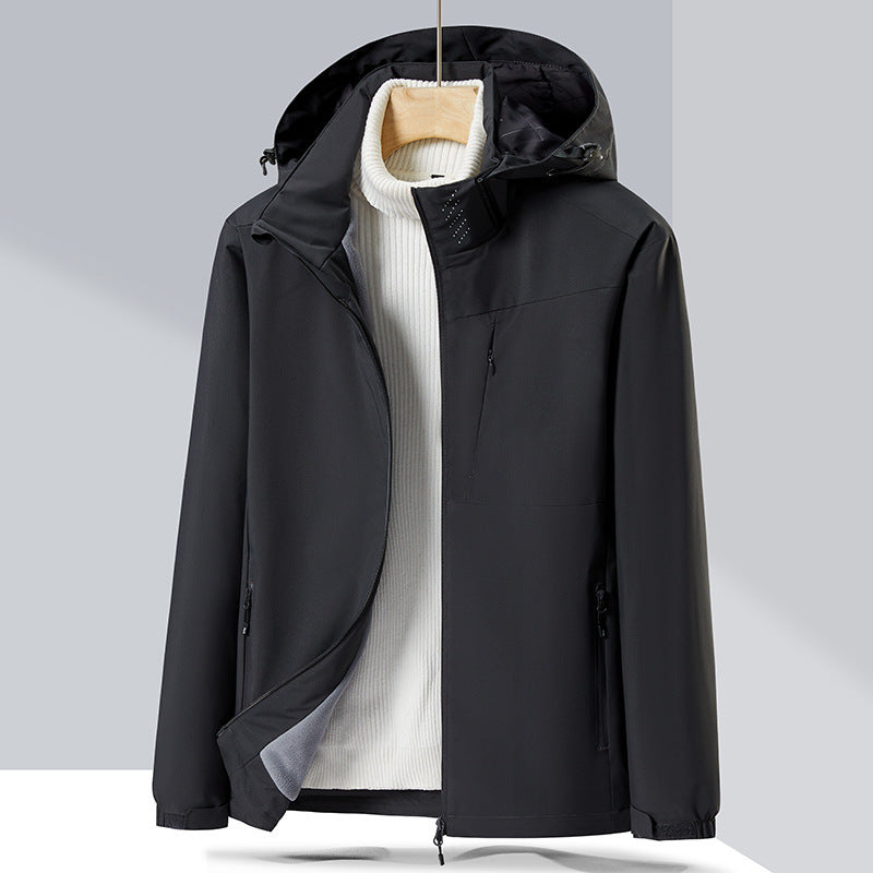 Couple Windproof Single-Layer Jacket & Fleece-Lined Padded Overalls Set