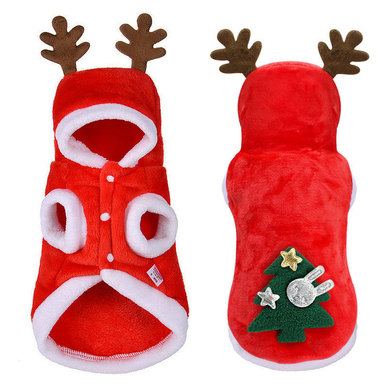 Pet Clothes Autumn And Winter Flannel Warm Festive Dress Dog Clothes Cat Elk New Year Old Man Christmas Clothes