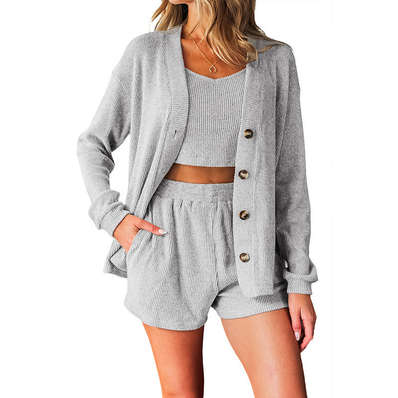 Women's Casual Relaxed Fit Solid Color Shorts Suit Polyester