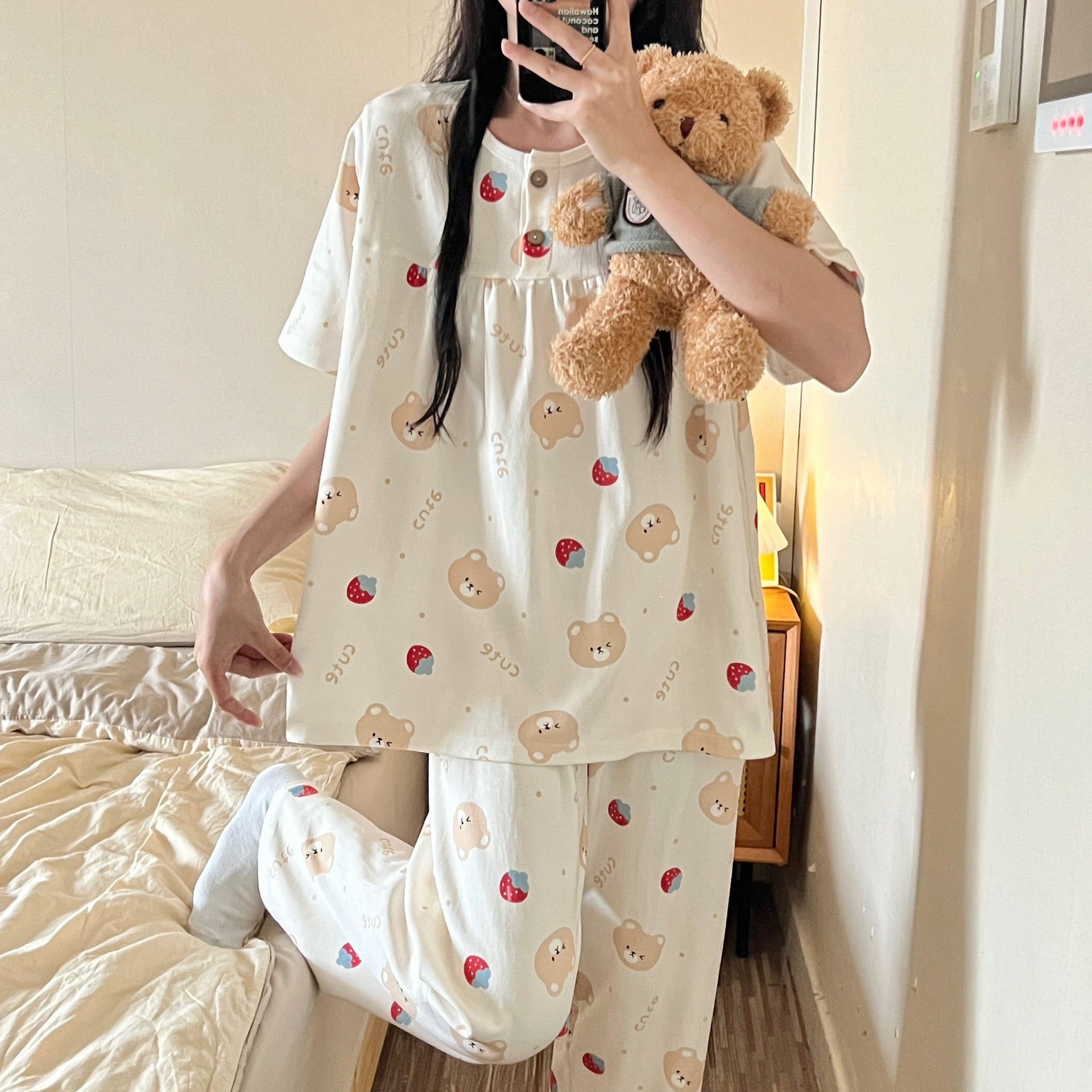 Cotton Three-piece Pajamas For Women Spring And Summer