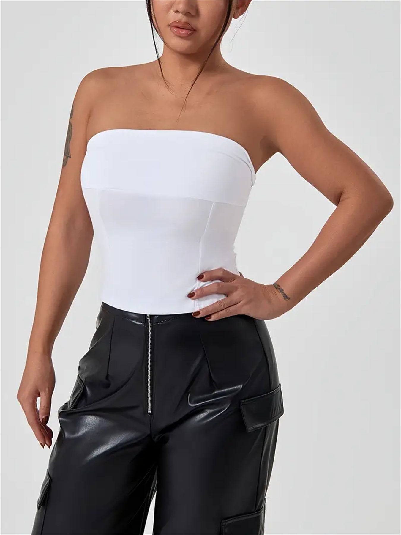 Solid Color Strapless Crop Tube Top