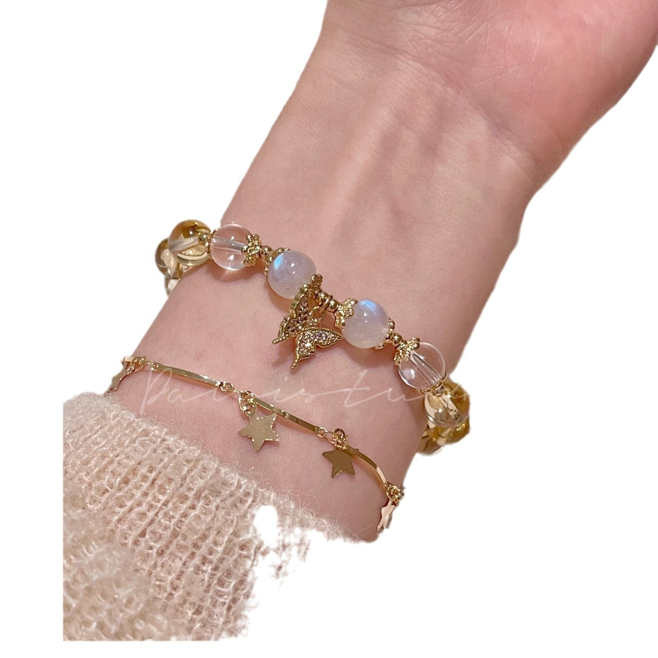 Moonstone White Crystal Beaded Bracelet
