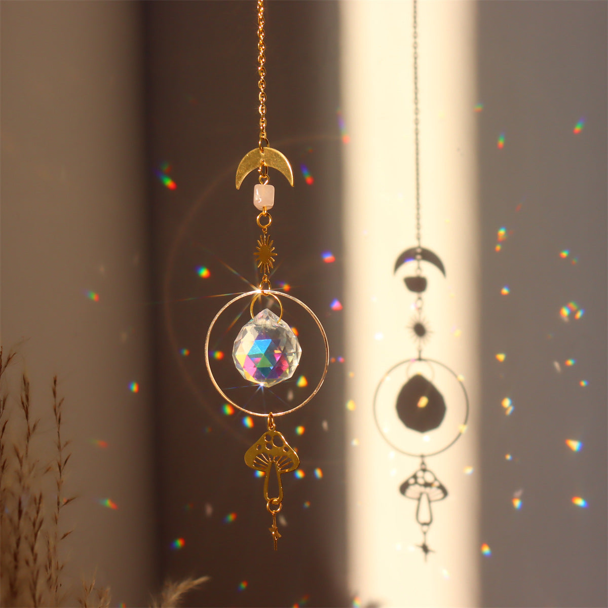Brass Butterfly Moth Crystal Sun Catcher Pink Crystal Rough Stone Window Room Decoration Hanging Ornament