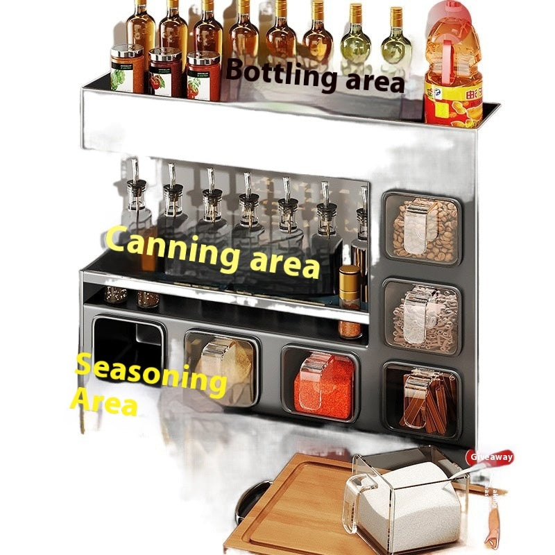 Wall-Mounted Kitchen Storage Rack – Seasoning Box & Bottle Organizer Set